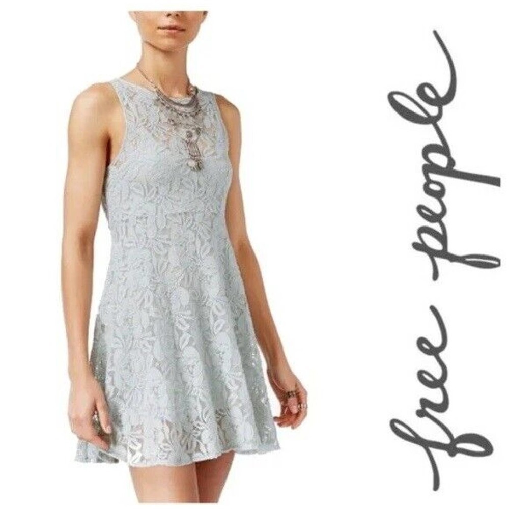 NWT Free People Miles of Lace Dress Sky Blue Women's Size Small H14120 - Picture 3 of 13